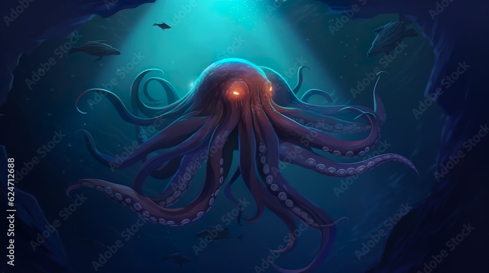 Poster abstract background giant squid. intricate illustration showcasing the awe-inspiring presence of a g