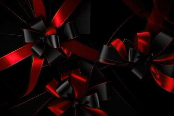 black and red ribbons on black background, elegant background composition, black friday sales concept