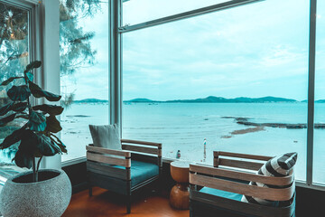 Chairs and office environment Next to the sea in Thailand.