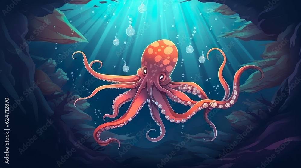 Poster abstract background giant squid. a captivating banner design featuring an intricate illustration of 