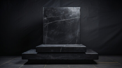 Dark marble slab podium for product showcase