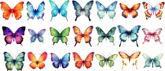 Image of Watercolor set of bright vector hand painted butterflies white background printed on Printed Glass Splashbacks