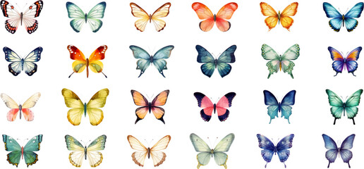 Watercolor set of bright vector hand painted butterflies white background © EnelEva