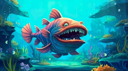 Background deep sea monster fish. A visually stunning composition of abstract background and illustrative elements, evoking the awe of monster fish. Generative AI.