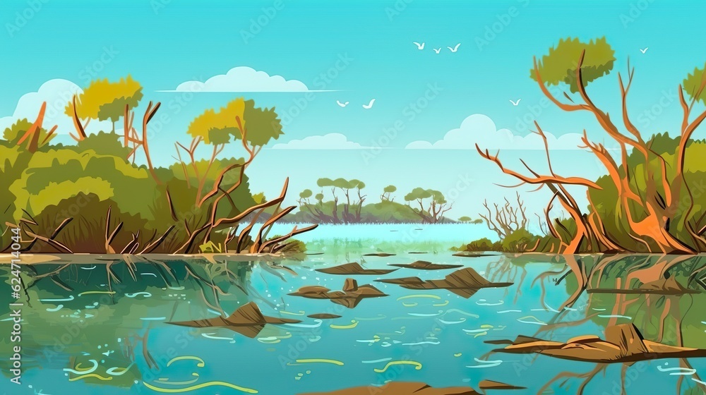 Poster abstract background mangroves. intricate illustration capturing the beauty and intricacy of mangrove