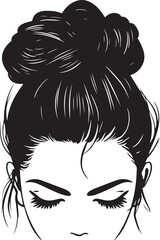 Messy hair bun, woman face silhouette, Beautiful girl, Female hairstyle, Vector illustration, SVG