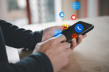 Hand using smartphone with Social media concept..