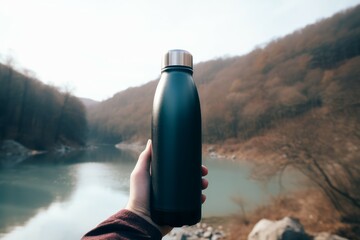 Thermo bottle hand. Generate Ai