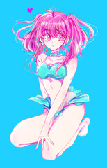 Obraz na płótnie Canvas 水着の女性　ツインテール　ピンク髪