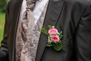 Pink rose boutonniere flower groom wedding coat with tie shirt - 624717075