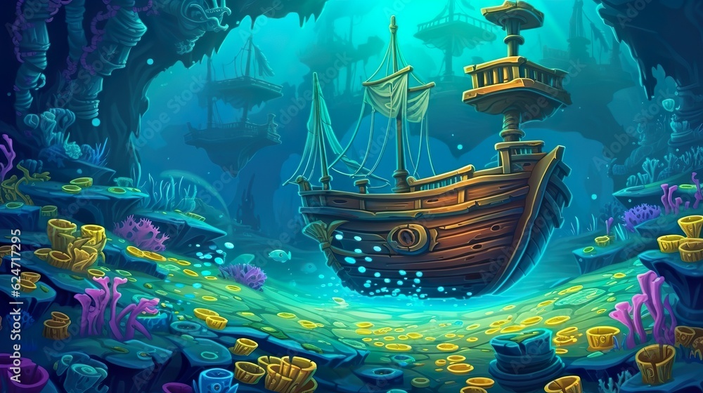 Aufkleber abstract background treasure. discover the secrets of the deep sea through an illustration capturing