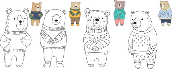 bears character coloring book vector