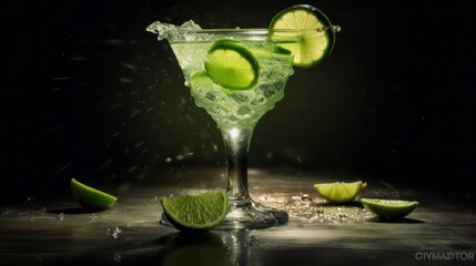 Fototapeta na wymiar mojito cocktail with lime with black background