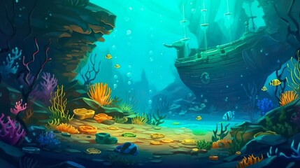 Obraz na płótnie Canvas Abstract background treasure. A visually stunning composition of abstract background and illustrative elements, evoking the excitement of uncovering oceanic treasures. Generative AI.