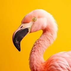 pink flamingo on yellow background. AI Generative
