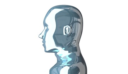 Geometrical, metal human face on white background - 3D illustration