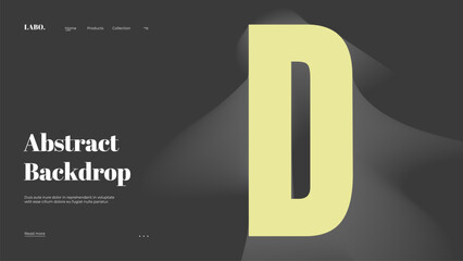 Abstract web page, homepage, landing page concept. Strict and discreet background. Type and 3D shapes.