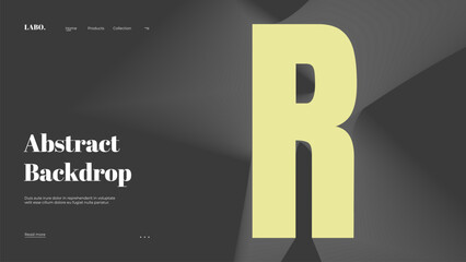 Abstract web page, homepage, landing page concept. Strict and discreet background. Type and 3D shapes.