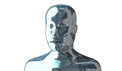 Geometrical, metal human face on white background - 3D illustration