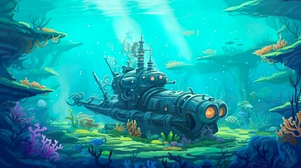 Background underwater journey. enchanting underwater journey with a stunning abstract background illustration for banners. Generative AI.