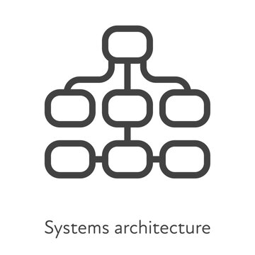 Outline style ui icons hard skill collection. Technology and business. Vector black linear icon illustration. Hierarchy chart system architecture symbol isolated on white background. Design element