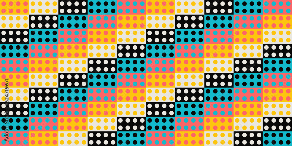 Poster A grid of rectangles with small circles inside. Vector grid of simple and colored circles. Endless detail design, suitable for wallpapers and patterns.