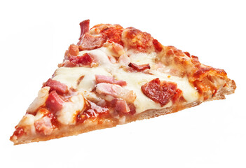  Slice of italian bacon pizza over white isolated background