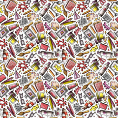Artist tools сartoon funny seamless pattern