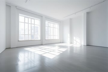 Obraz premium Minimalistic white room sunlight. Generate Ai