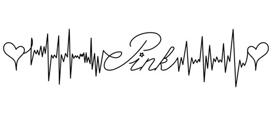 Pink. The text is decorated with pulse, hearts and a star. Sketch. Romantic inscription in italics.