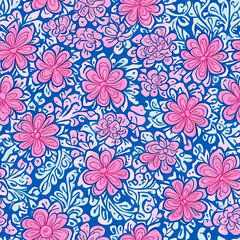 Flower blossom and leaf Delicate Petals and Intricate seamless pattern with vibrant western style background 