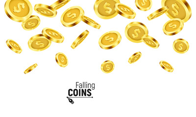 Falling gold coins. Money isolated on a white background. Vector illustration.