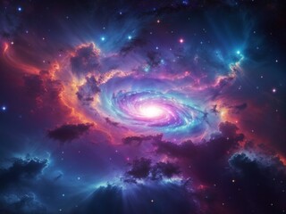 Naklejka na ściany i meble Colorful space galaxy cloud nebula. Stary night cosmos. Universe science astronomy. Supernova background wallpaper - IA générative