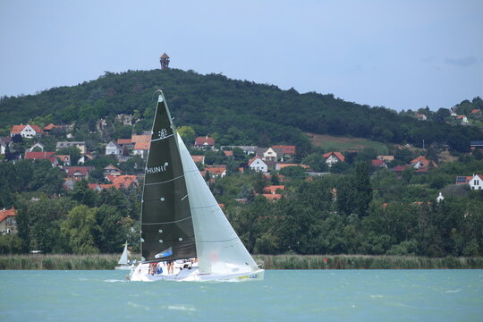 Sailing boat compete on 55th Kekszalag long distence race at the Lake Balaton Hungary
