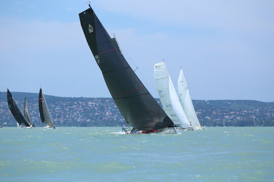 Sailing boat compete on 55th Kekszalag long distence race at the Lake Balaton Hungary