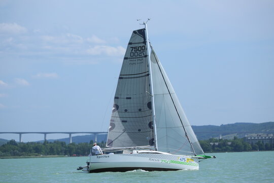 Sailing boat compete on 55th Kekszalag long distence race at the Lake Balaton Hungary