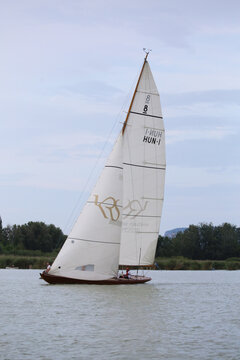 Sailing boat compete on 55th Kekszalag long distence race at the Lake Balaton Hungary