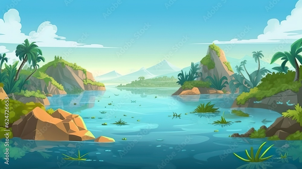 Poster abstract background oceanic island. a mesmerizing banner design featuring an abstract background and