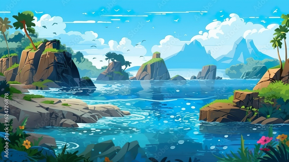 Poster abstract background oceanic island. immersive world through a captivating illustration of an oceanic