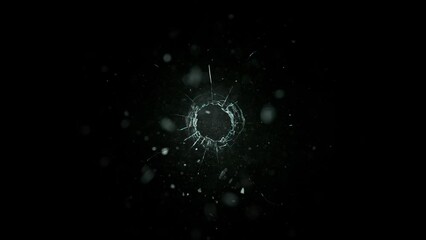 Super Slow Motion Shot of Real Bullet Glass Break Isolated on Black Background at 1000fps.