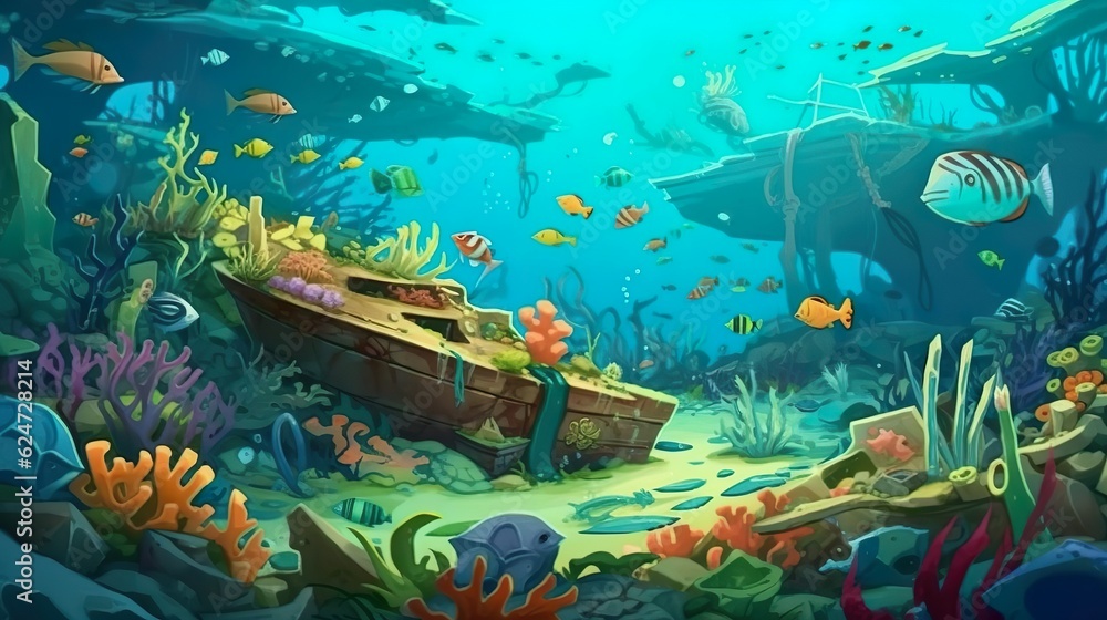 Poster abstract background plastic in the ocean. a thought-provoking illustration on an abstract background
