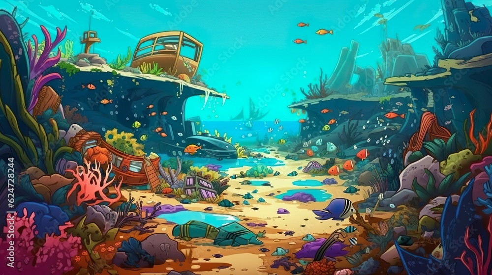 Poster abstract background plastic in the ocean. the impact of plastic in the ocean is visually represented
