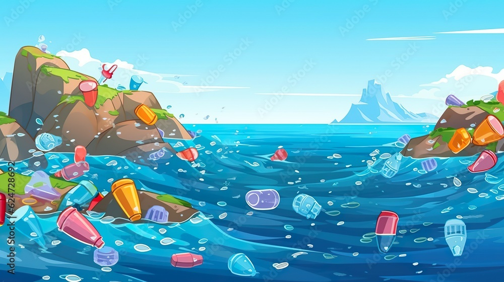Poster abstract background plastic in the ocean. the combination of abstract elements and impactful illustr