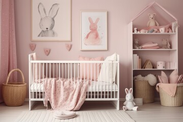 Obraz na płótnie Canvas parenting and a cot for a newborn girl. Generative AI