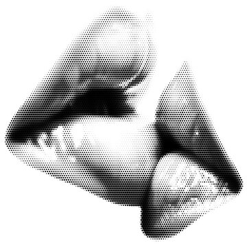 Woman kiss lips as retro halftone collage cutouts for mixed media design. Close mouth kiss in halftone texture, dotted pop art style. Vector illustration of vintage grunge punk crazy art mouth
