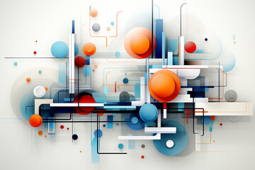 Abstract geometric background with circles, lines and rectangles. Vector illustration