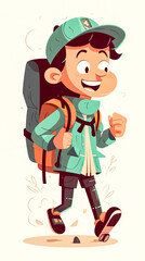 Happy boy runs to school, generative AI.