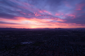Fototapeta na wymiar Aerial view of Las Vegas during beautiful sunrise. Fabolous morning in Las Vegas Nevada. 