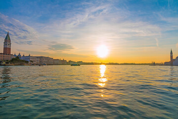 Sunrise view of beautiful Venice. Architecture and landmarks of Venice. Venice panorama, Italy