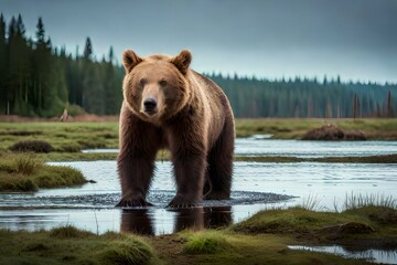 Obraz na płótnie Canvas brown bear in the lake